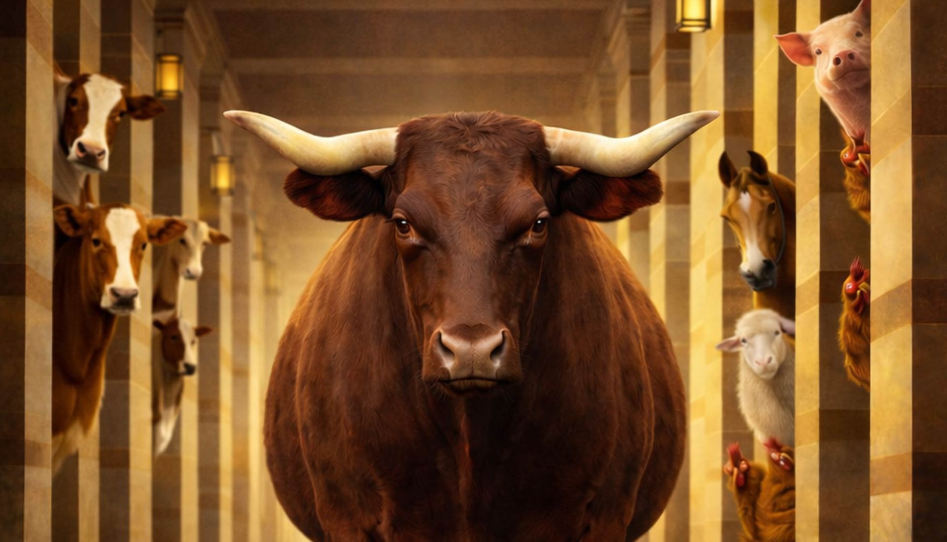 Image of an Ox and other livestock looking toward the camera